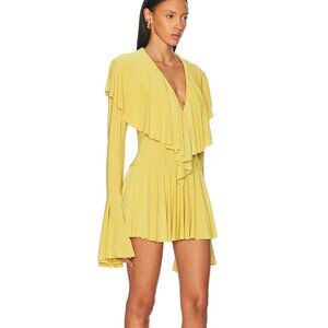 Norma Kamali Long Sleeve Deep V Ruffle Mini Dress in Asparagus S